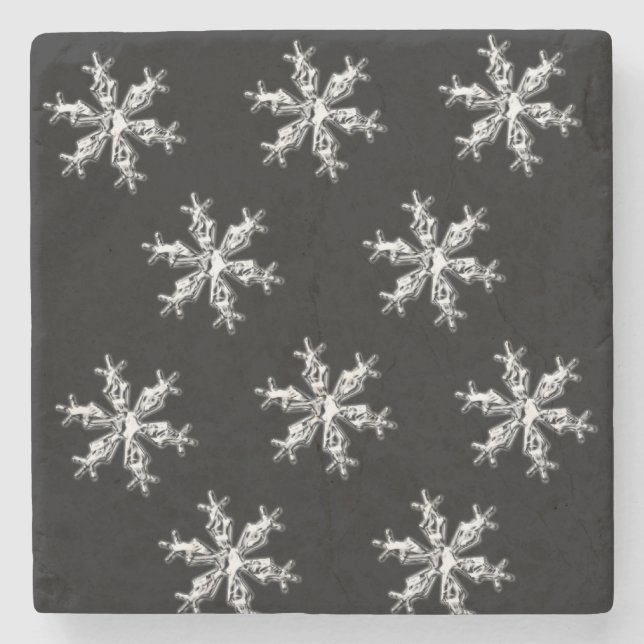 Christmas Marble Stone Coaster, Snowflakes Black  Stone Coaster (Front)