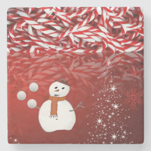 Christmas Marble Stone Coaster, Snowman Coaster