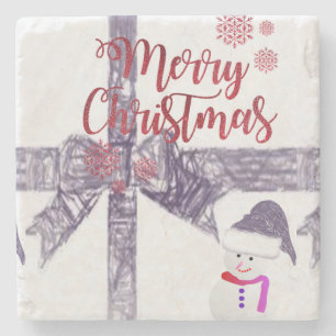 Christmas Marble Stone Coaster, Snowman Coaster