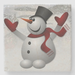 Christmas Marble Stone Coaster, Snowman Coaster