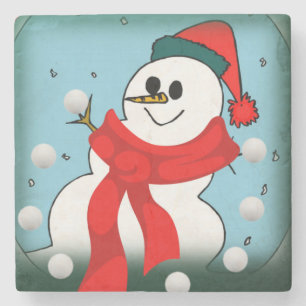 Christmas Marble Stone Coaster, Snowman Coaster