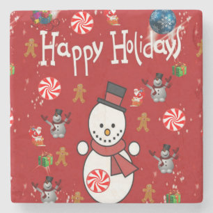 Christmas Marble Stone Coaster, Snowman Coaster