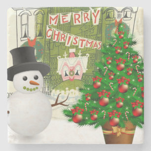 Christmas Marble Stone Coaster, Snowman Coaster