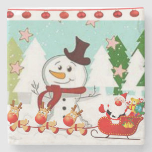Christmas Marble Stone Coaster, Snowman Coaster