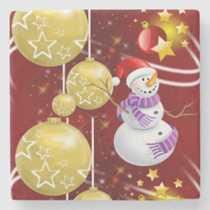 Christmas Marble Stone Coaster, Snowman Coaster