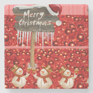 Christmas Marble Stone Coaster, Snowman Coaster