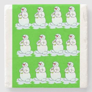 Christmas Marble Stone Coaster, Snowman Coaster