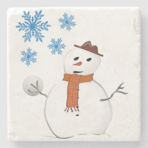 Christmas Marble Stone Coaster, Snowman Coaster