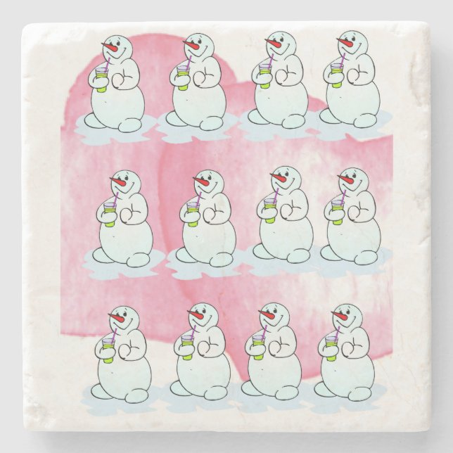 Christmas Marble Stone Coaster, Snowman  Coaster (Front)