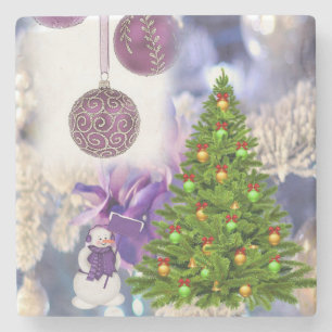 Christmas Marble Stone Coaster, Snowman Coaster
