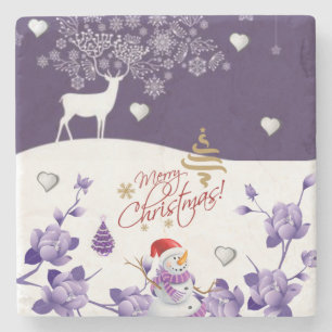 Christmas Marble Stone Coaster, Snowman Coaster