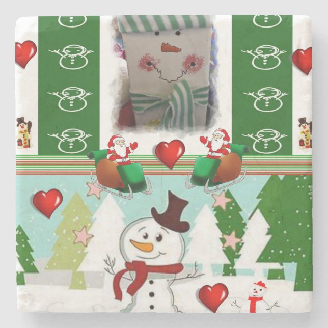 Christmas Marble Stone Coaster, Snowman Coaster (Front)