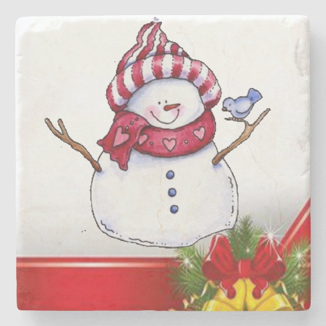 Christmas Marble Stone Coaster, Snowman Coaster (Front)