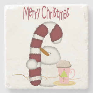 Christmas Marble Stone Coaster, Snowman Coffee Coaster
