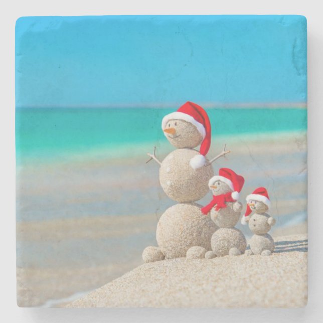 Christmas Marble Stone Coaster, Snowman Stone Coaster (Front)