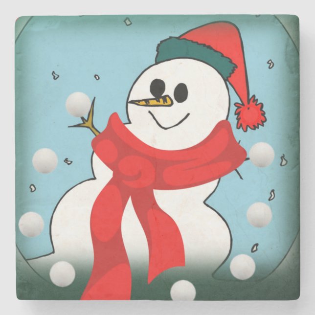 Christmas Marble Stone Coaster, Snowman Stone Coaster (Front)