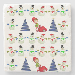 Christmas Marble Stone Coaster, Snowman Stone Coaster