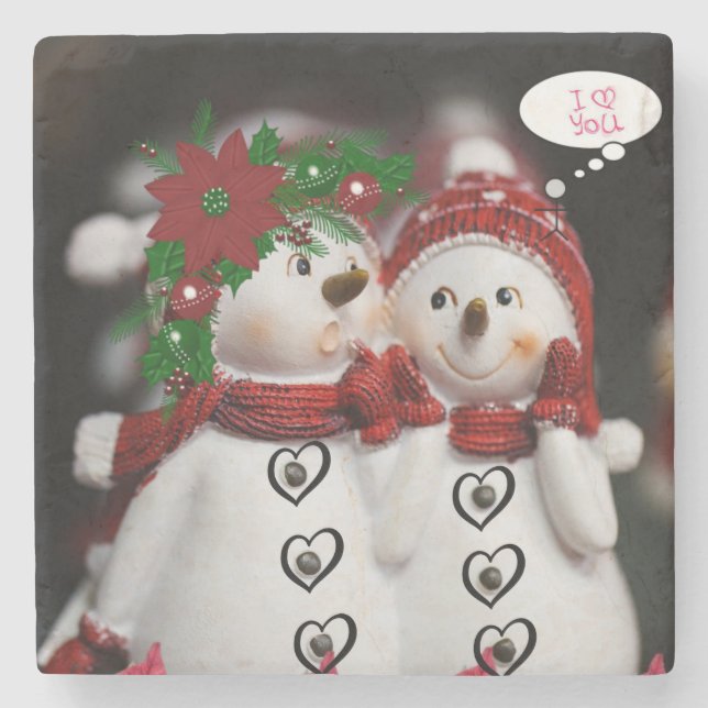 Christmas Marble Stone Coaster, Snowman Stone Coaster (Front)