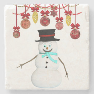 Christmas Marble Stone Coaster, Snowman Stone Coaster