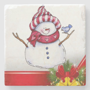 Christmas Marble Stone Coaster, Snowman Stone Coaster