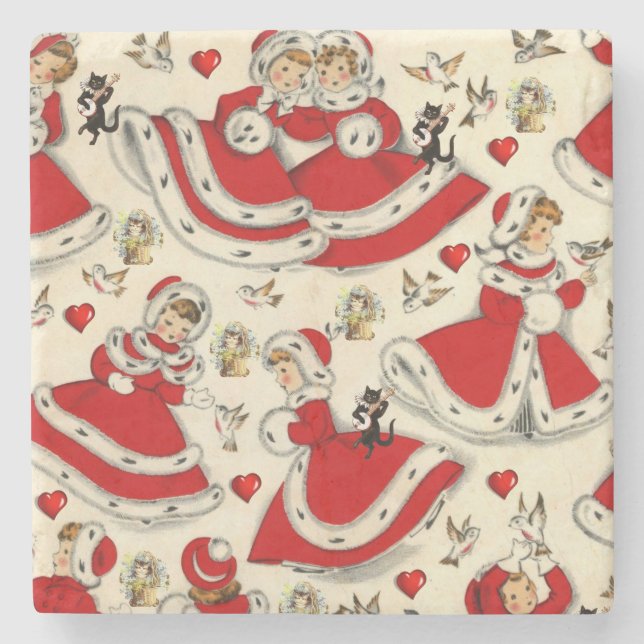 Christmas Marble Stone Coaster, Vintage Stone Coaster (Front)