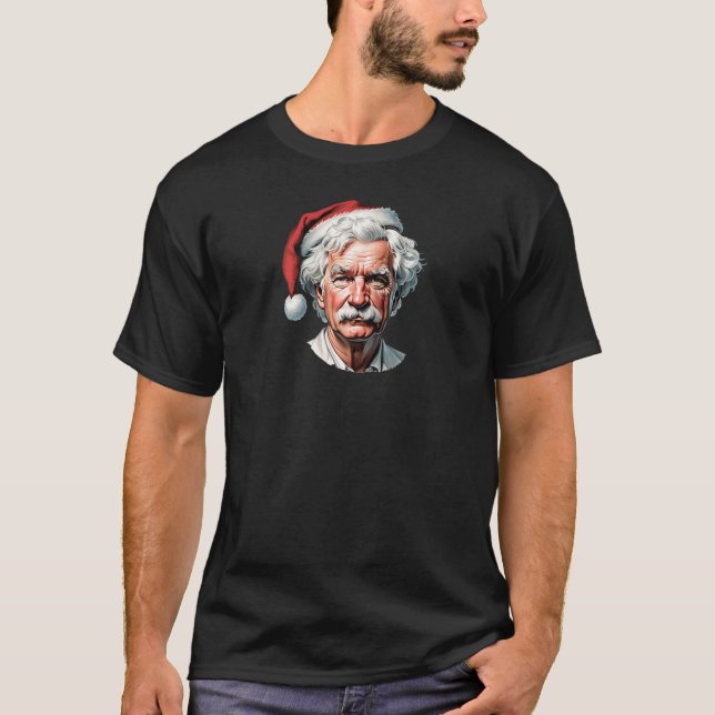 Christmas Mark Twain with a Santa Claus Hat Portra T-Shirt (Front)