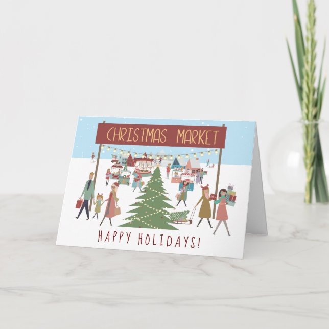 Christmas Market Drawing Holiday Card (Front)