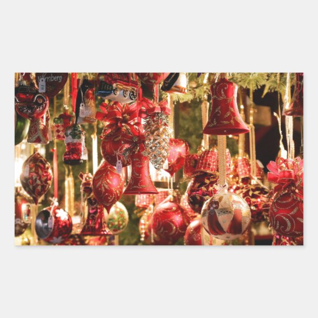 Christmas Market Hanging Baubles Nuremberg Rectangular Sticker (Front)