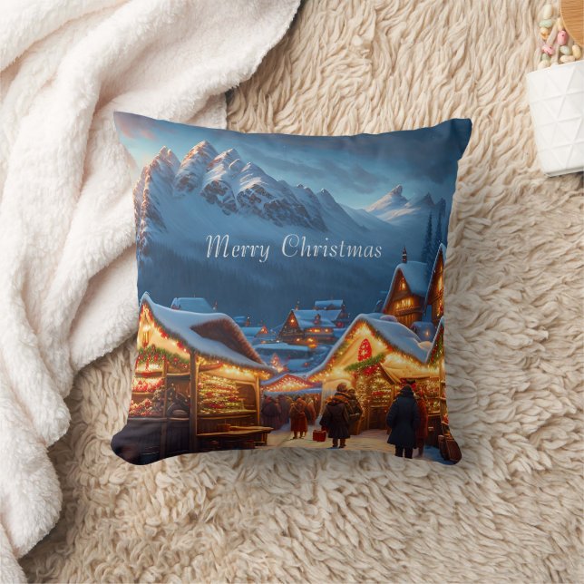 Christmas market in the mountains - custom cushion (Blanket)