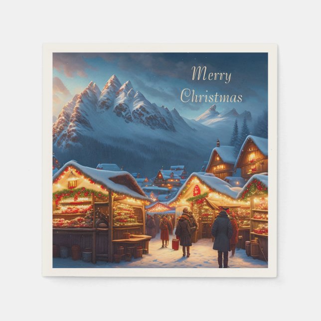 Christmas market in the mountains - custom  napkin (Front)