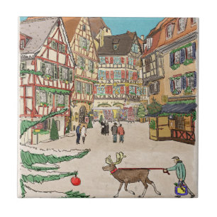 Christmas Market Strasbourg France Retro-inspired Ceramic Tile