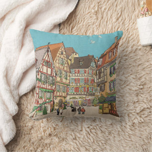 Christmas Market Strasbourg France Retro-inspired Cushion