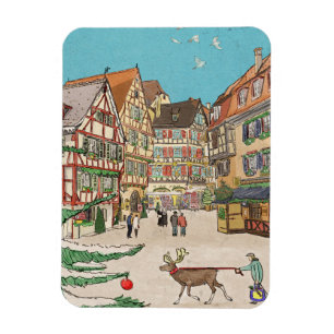 Christmas Market Strasbourg France Retro-inspired Magnet