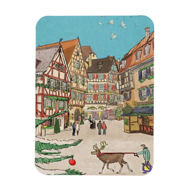 Christmas Market Strasbourg France Retro-inspired Magnet (Vertical)