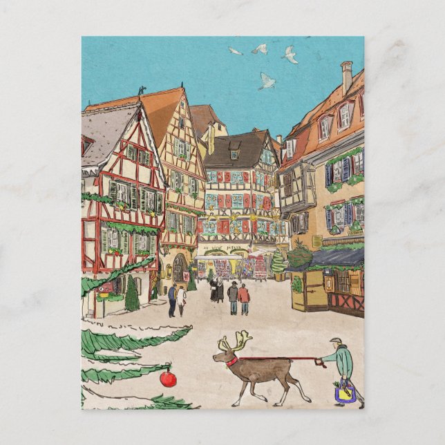 Christmas Market Strasbourg France Retro-inspired Postcard (Front)