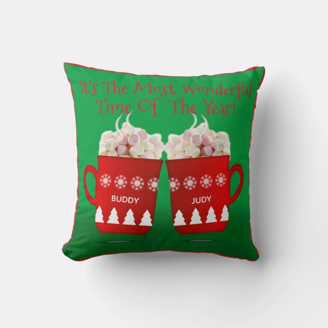 christmas marshmallow hot chocolate cushion green (Front)