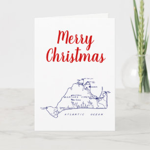 Christmas Martha's Vineyard Map #1 Navy Blue Holiday Card