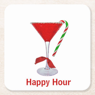 Christmas Martini Glass  Square Paper Coaster