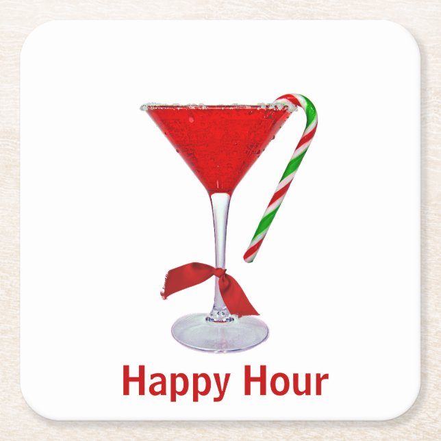 Christmas Martini Glass  Square Paper Coaster (Front)