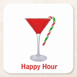 Christmas Martini Glass  Square Paper Coaster