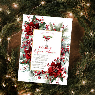 Christmas Martini Poinsettia Holiday Open House Invitation