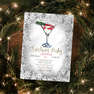 Christmas Martini Snowflakes Grey Christmas Invitation