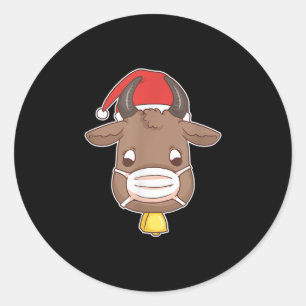 Christmas Mask Cow Santa Wearing Mask Cattle Farm Classic Round Sticker