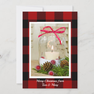 Christmas mason jar candle with pine holiday card