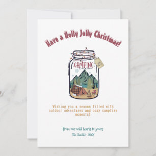 Christmas Mason Jar Tent Mountain Outdor Adventure Holiday Card