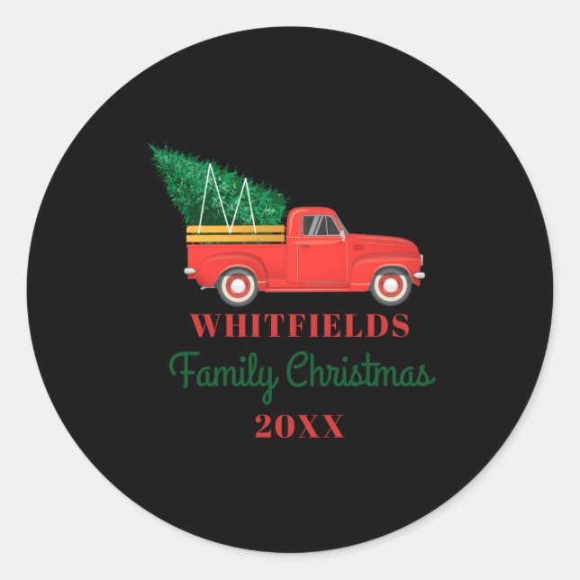 Christmas Matching Family Reunion Red Truck  Classic Round Sticker (Front)