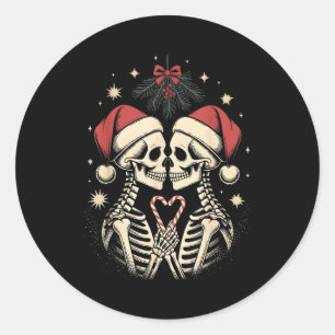 Christmas Matching Gothic Couple Dark Humour Skele Classic Round Sticker