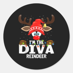 Christmas Matching I'm The Diva Reindeer  Classic Round Sticker