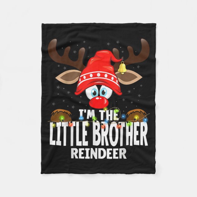 Christmas Matching I'm The Little Brother Reindeer Fleece Blanket (Front)