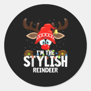 Christmas Matching I'm The Stylish Reindeer  Classic Round Sticker